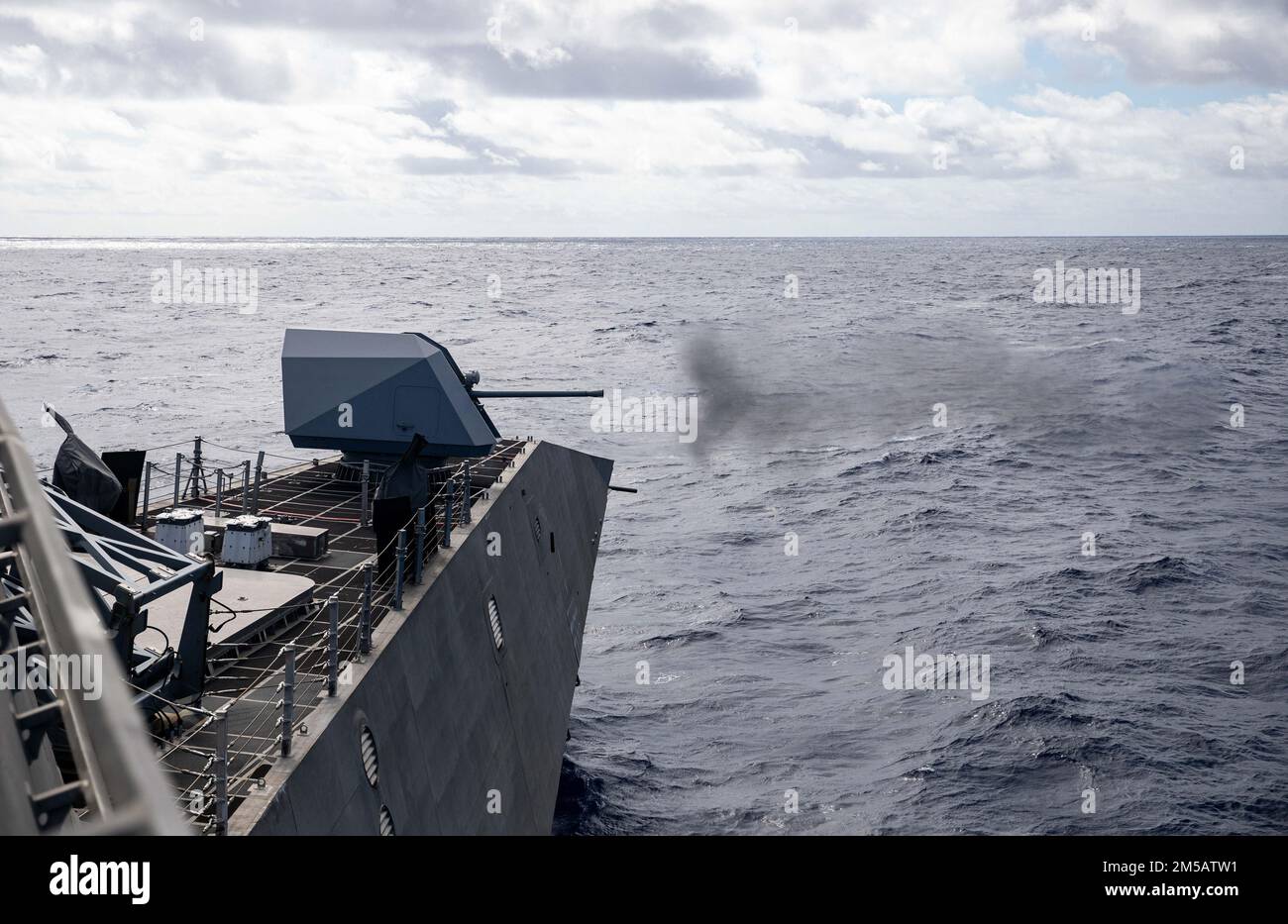 220217-N-LI768-1028  PHILIPPINE SEA (Feb. 17, 2022) – The Independence-variant littoral combat ship USS Tulsa (LCS 16) fires its MK110 57mm gun during a weapons exercise. Tulsa, part of Destroyer Squadron (DESRON) 7, is on a rotational deployment, operating in the U.S. 7th Fleet area of operations to enhance interoperability with partners and serve as a ready-response force in support of a free and open Indo-Pacific region. Stock Photo