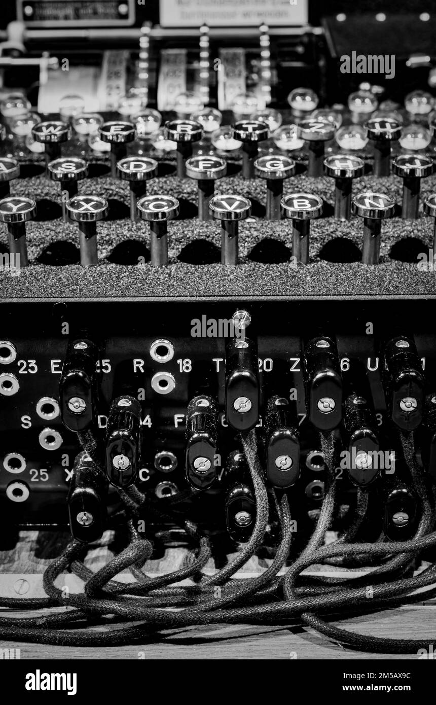 The plug board and keyboard from a World War 2 German Enigma machine ...