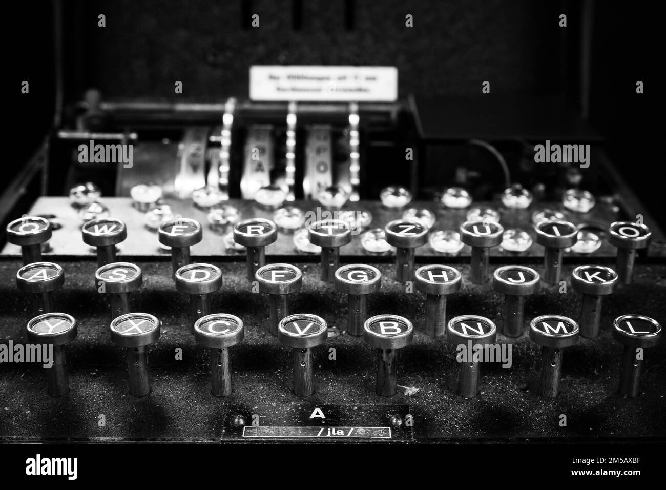 A closeup of a keyboard of a rare German World War II 'Enigma' machine