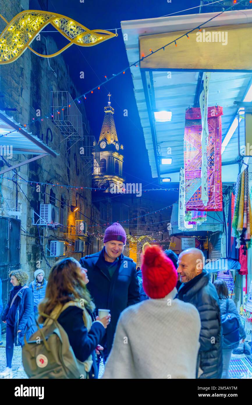 Jerusalem, Israel December 24, 2022 Christmas eve scene in the