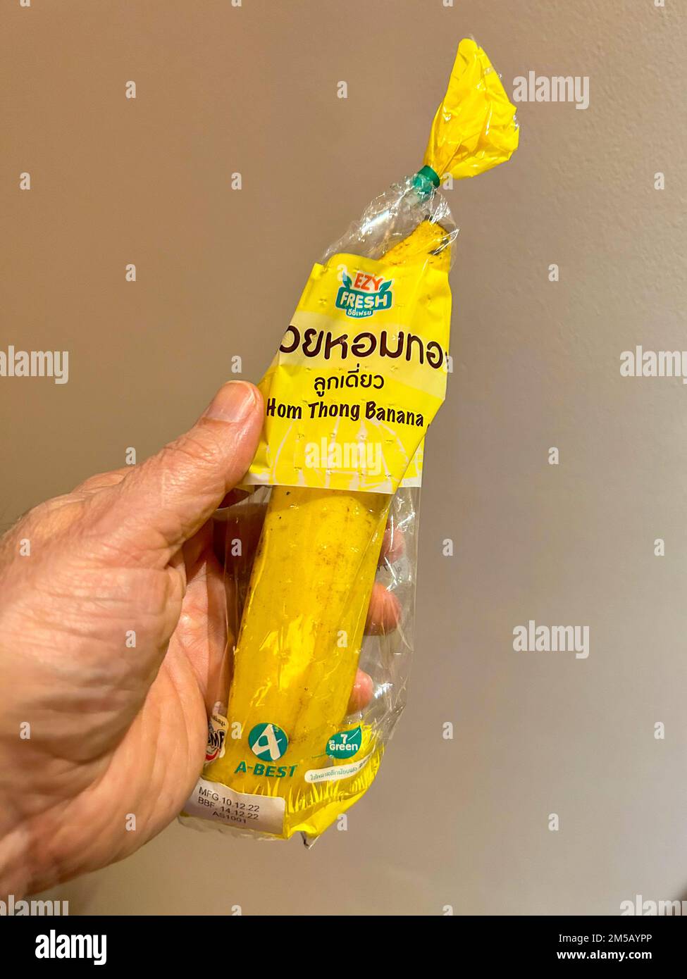 Phuket, Thailand, Plastic Packaging, on SIngle Banana Stock Photo Alamy