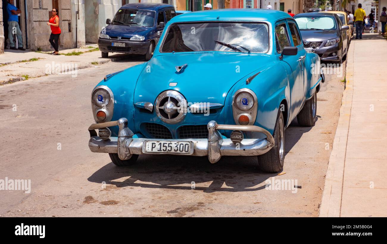 Havana, Cuba - May 02, 2019: old timer retro car studebaker, blue color Stock Photo
