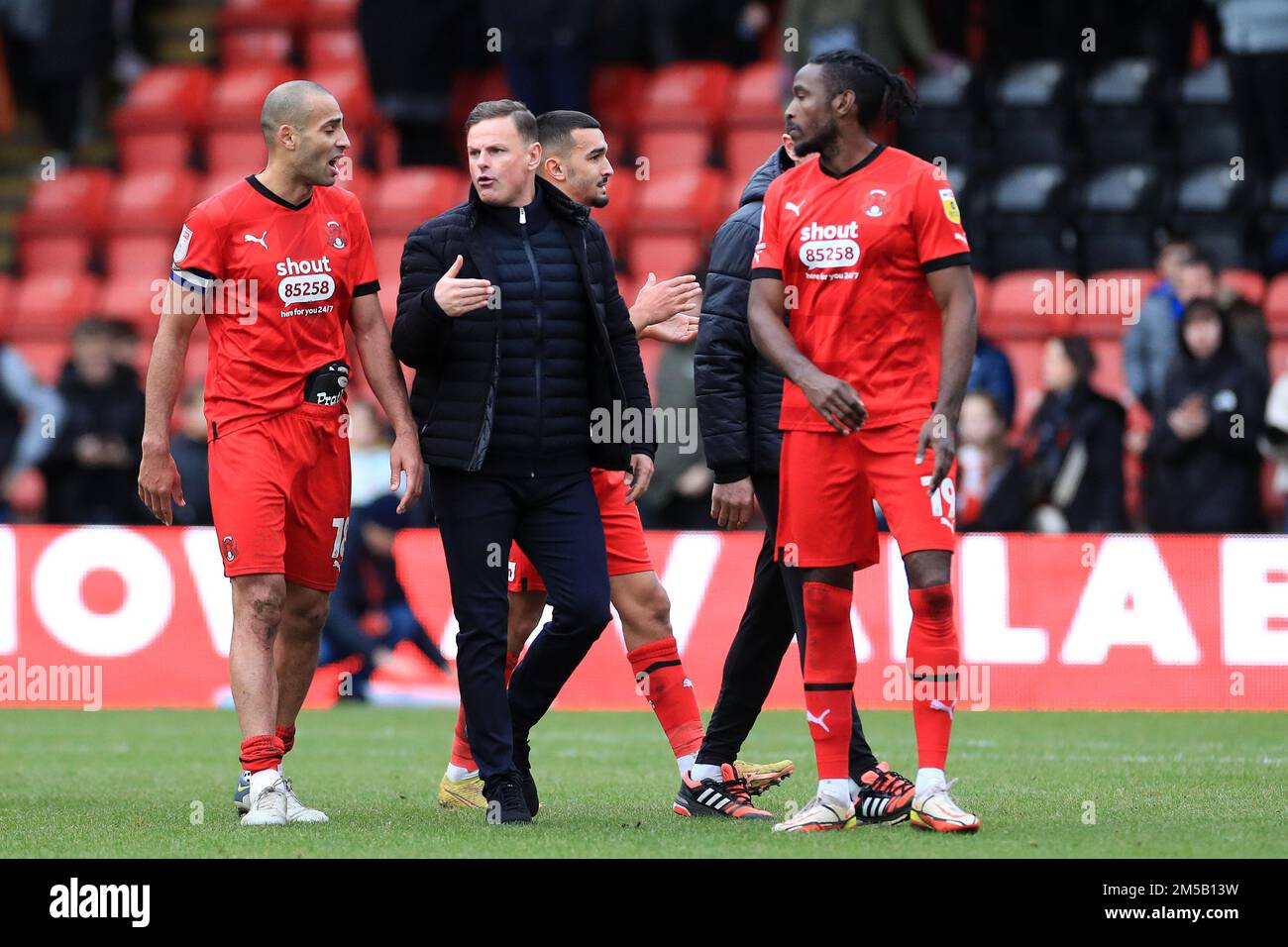 London, UK. 27th Dec, 2022. Leyton Orient manager, Richie Wellens speaks with Darren Pratley of Leyton Orient at full time during the EFL Sky Bet League 2 match between Leyton Orient and Stevenage at the Matchroom Stadium, London, England on 27 December 2022. Photo by Carlton Myrie. Editorial use only, license required for commercial use. No use in betting, games or a single club/league/player publications. Credit: UK Sports Pics Ltd/Alamy Live News Stock Photo
