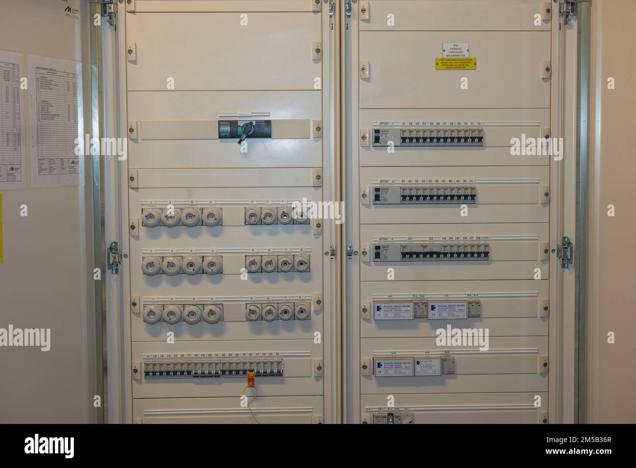 Close-up view of modern electrical fuse board. Sweden. Stock Photo