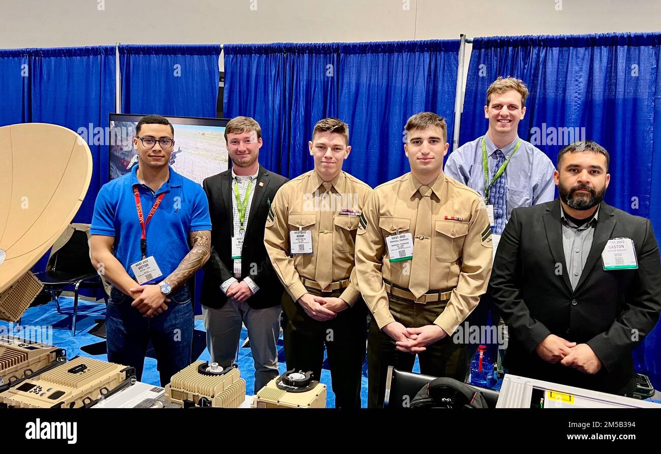 SAN DIEGO, California - MCTSSA personnel hosted a booth and provided two presentations at AFCEA West 2022 at the San Diego Convention Center from Feb. 16-18, 2022.    Capt. Steven Gore and Dave Thomas presented at the Marine Corps Theater discussing MCTSSA's role in Naval Integration and the Marine Littoral Regiment battle labs. Marine Corps Systems Command Commanding General, Brig. Gen. A.J. Pasagian participated in a panel discussion and visited with our Marines during his tour of the conference.    AFCEA West is where leaders from government, military, industry and academia convene to discu Stock Photo