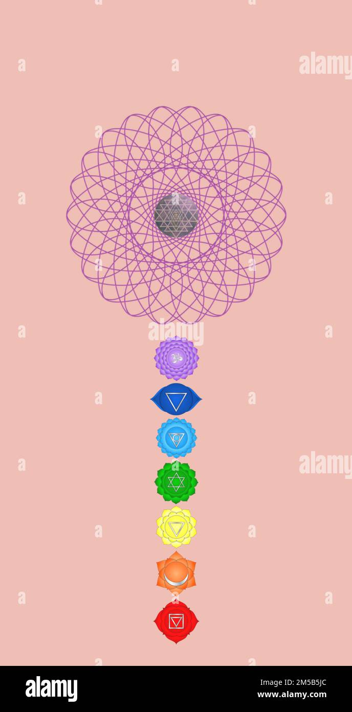 Chakra symbols and sacred geometry symbols isolated on color background ...