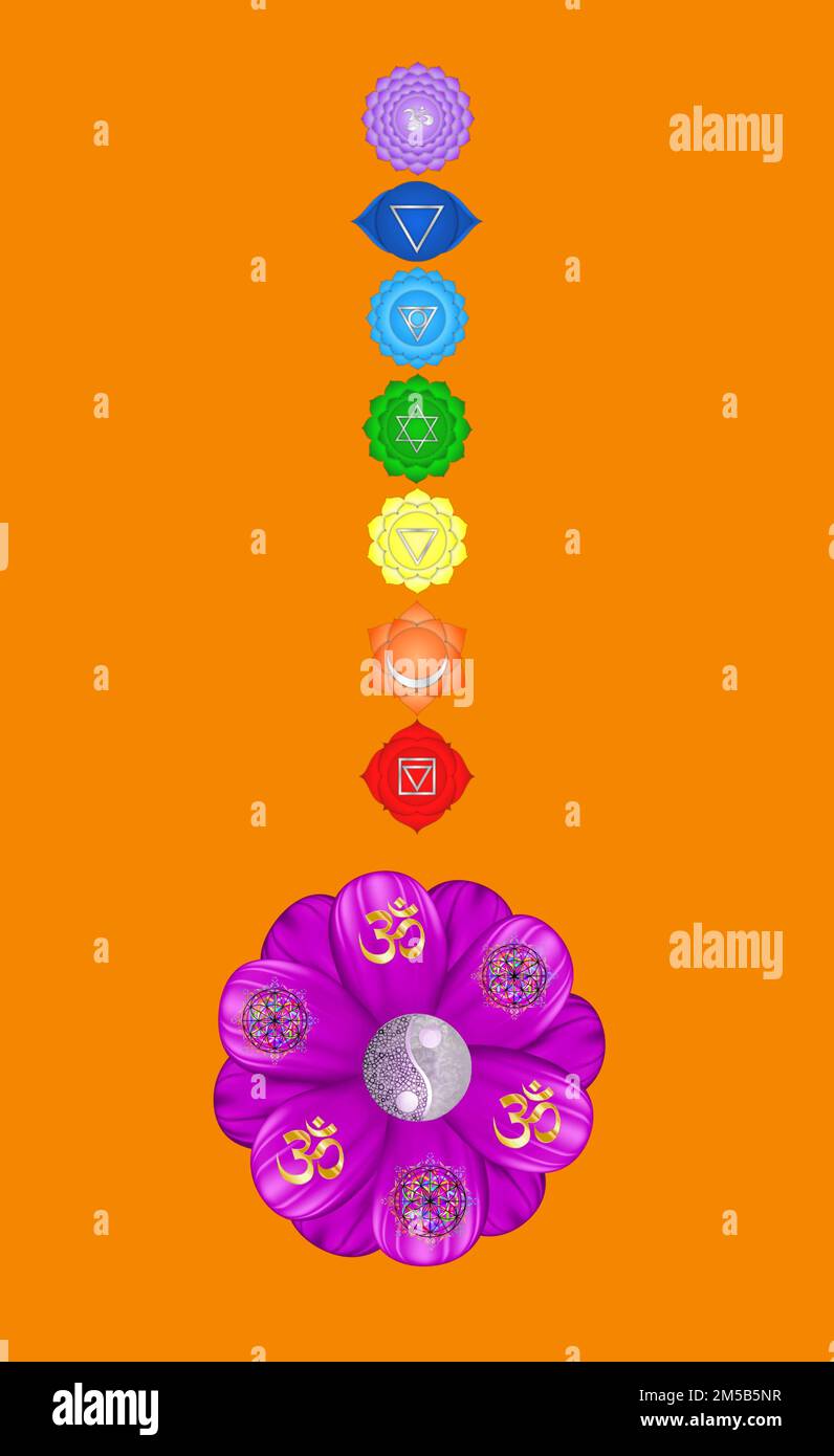 Chakra symbols and sacred geometry symbols isolated on color background ...