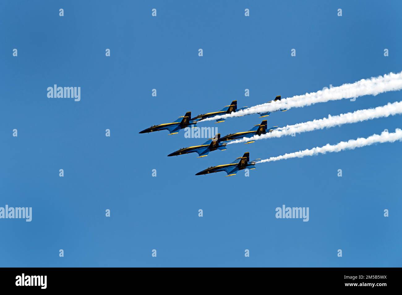 Blue Angels flying in formation. Stock Photo