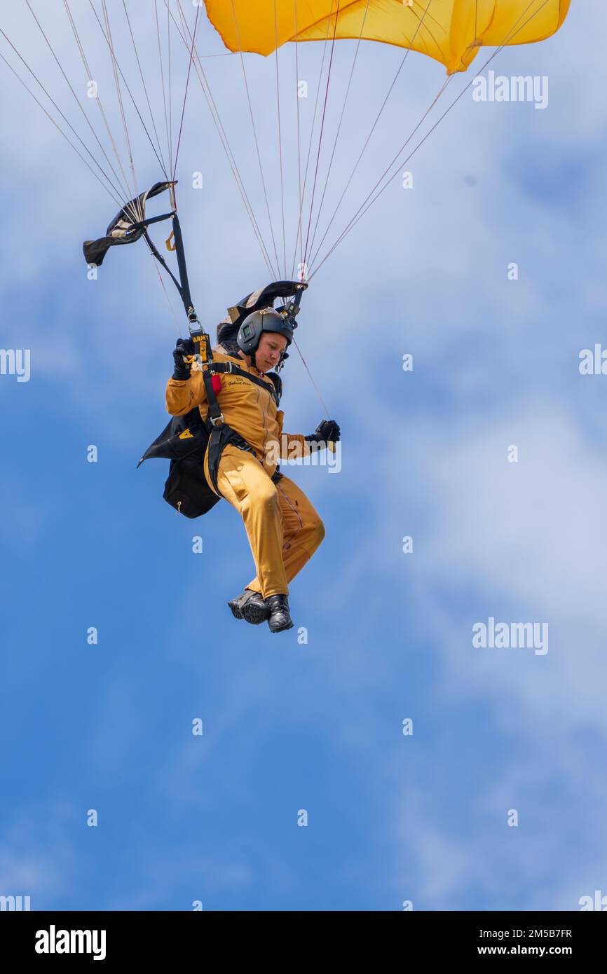 Staff Sgt. Gabriel Colon of the U.S. Army Parachute Team lands his