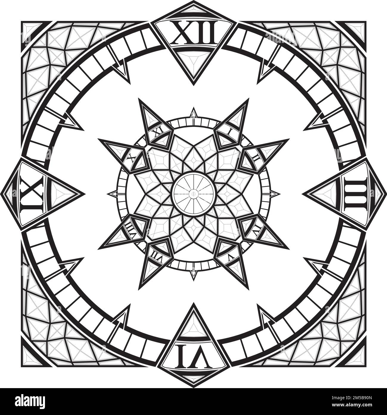 Clock Watch Gothic Tattoo Compass Vector. Illustration Isolated On