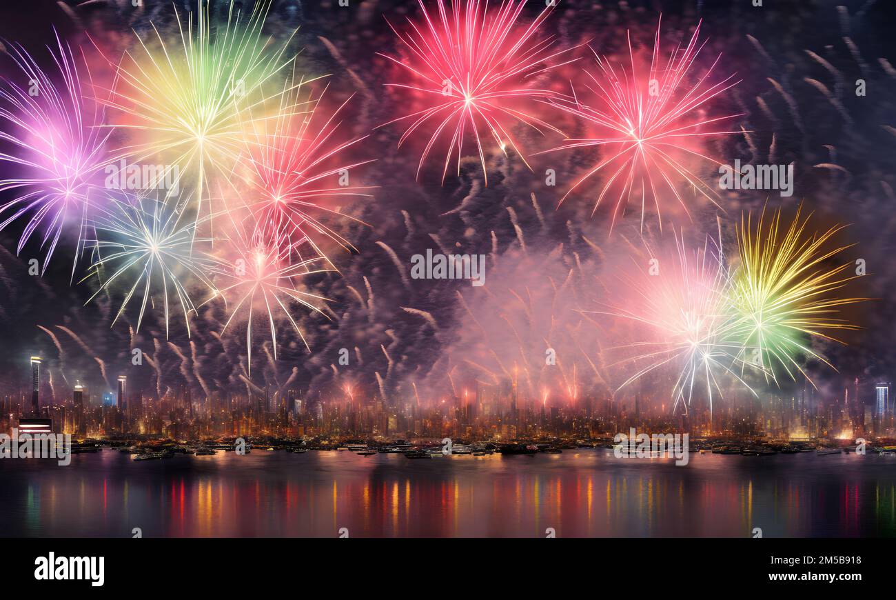 Firework show digital illustration Stock Photo Alamy
