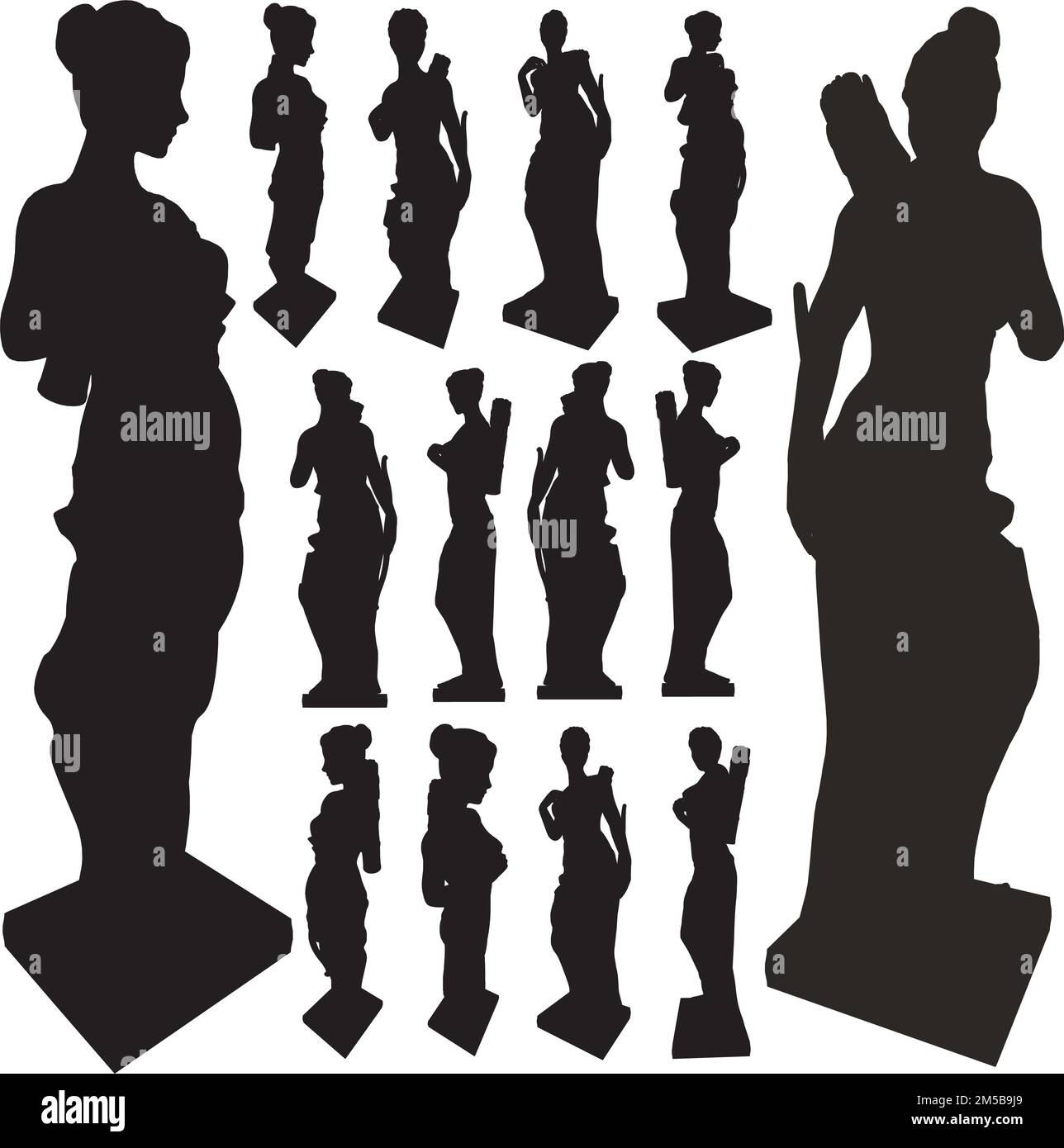 Ancient Statue Of Woman Silhouettes Vector. Illustration Isolated On White Background. A Vector Illustration Of Antique Statue. Stock Vector