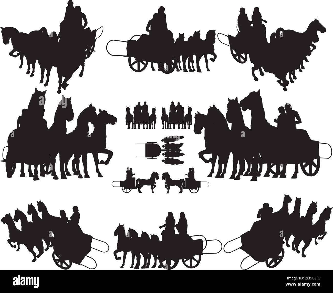 Ancient Chariot With Four Horse Team Vector. Illustration Isolated On White Background. A Vector Illustration Of Antique Chariot. Stock Vector