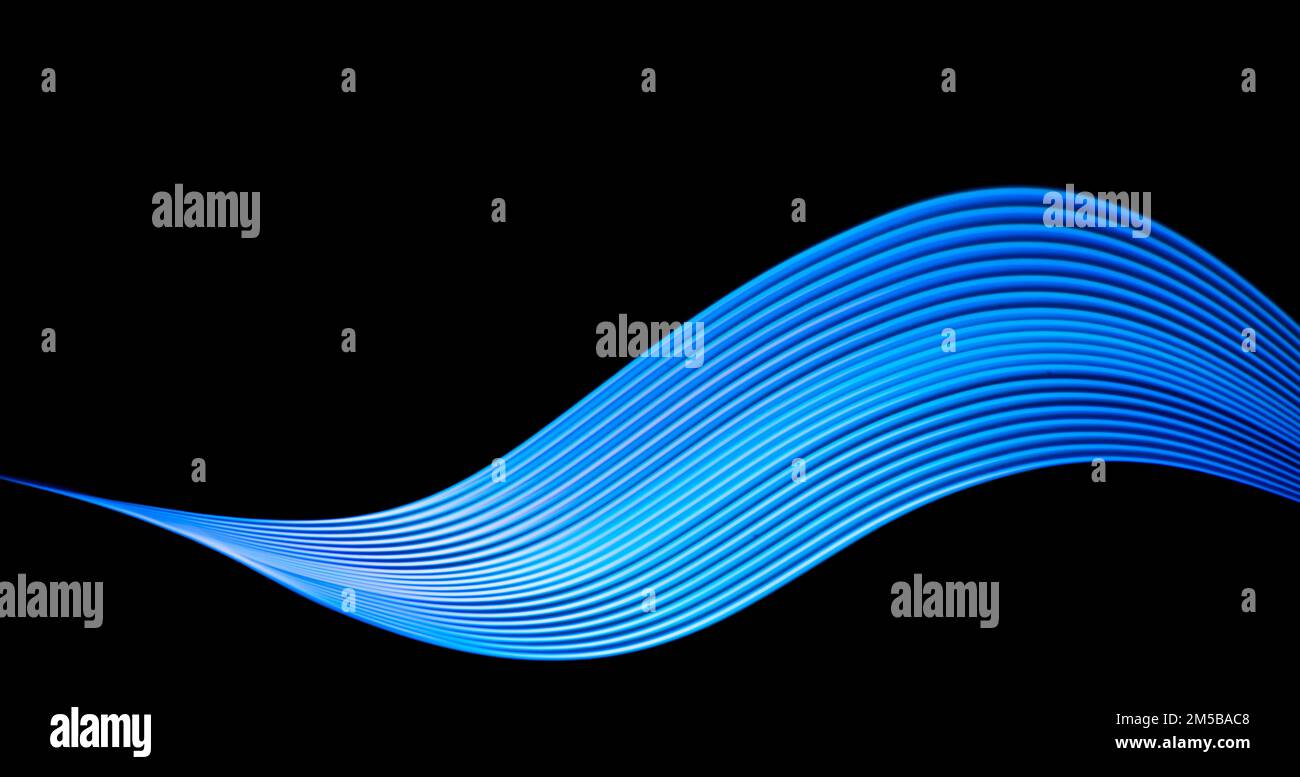 Technology banner design. Abstract neon waves on black background. Stock Photo