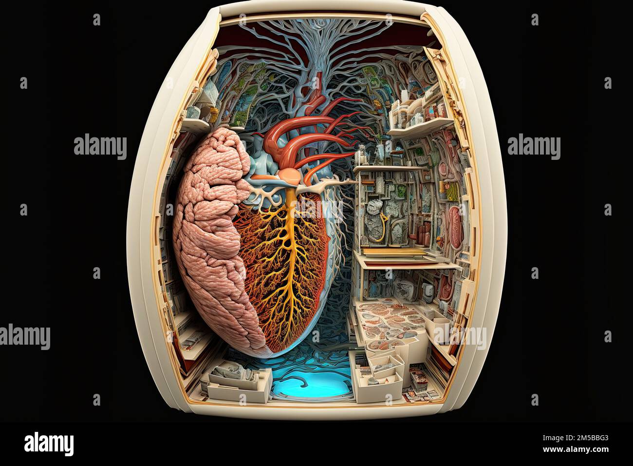 Cross-section sci-fi fantasy human organ. techno-advanced organs perform functions beyond capabilities of human organs, such as providing enhanced Stock Photo