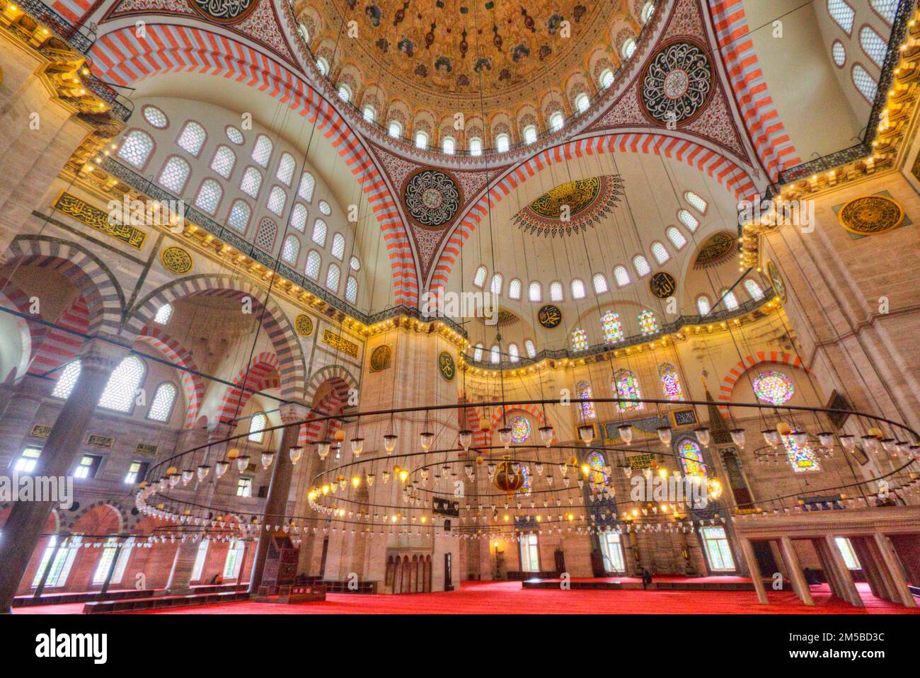 Interior, Suleymaniye Mosque, 1550, UNESCO World Heritage Site, Istanbul, Turkey Stock Photo