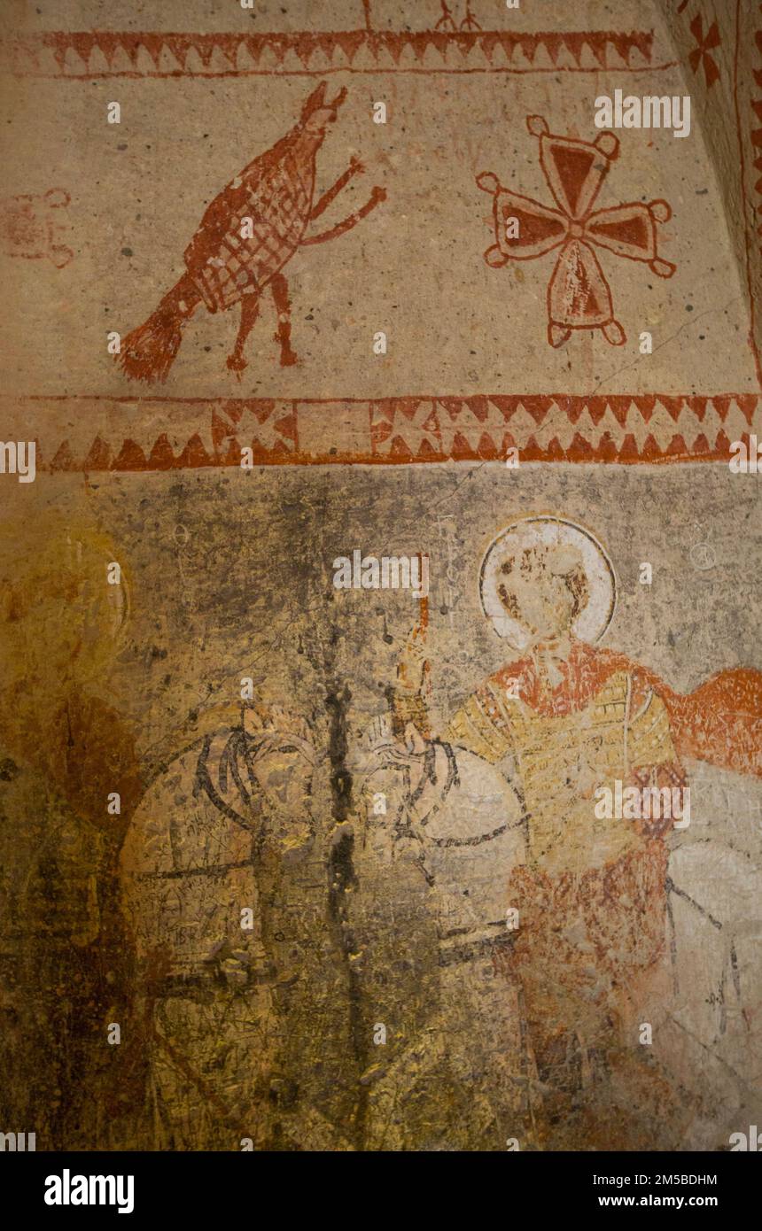 Frescoes, Chapel of St. Barbara, Goreme Open-Air Museum, Goreme, Nevsehir, Turkey Stock Photo