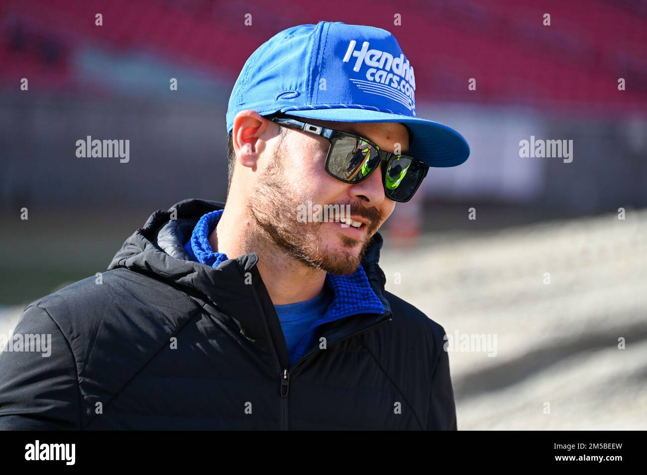 NASCAR driver Kyle Larson during a groundbreaking ceremony for the NASCAR Clash at the Coliseum on Thursday, Dec. 13, 2022, in Los Angeles. (Dylan Stewart/Image of Sport) Stock Photo