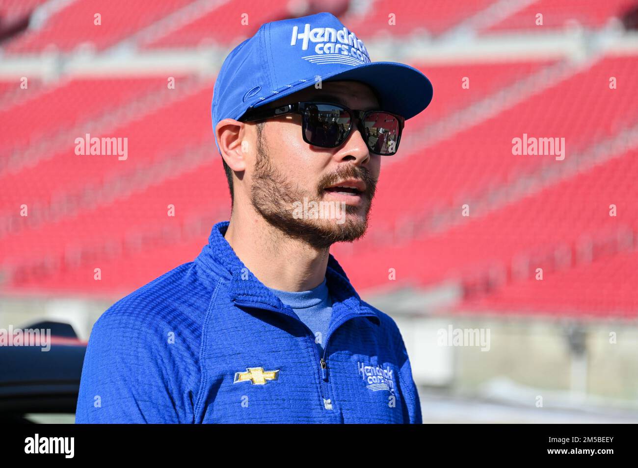 NASCAR driver Kyle Larson during a groundbreaking ceremony for the NASCAR Clash at the Coliseum on Thursday, Dec. 13, 2022, in Los Angeles. (Dylan Stewart/Image of Sport) Stock Photo