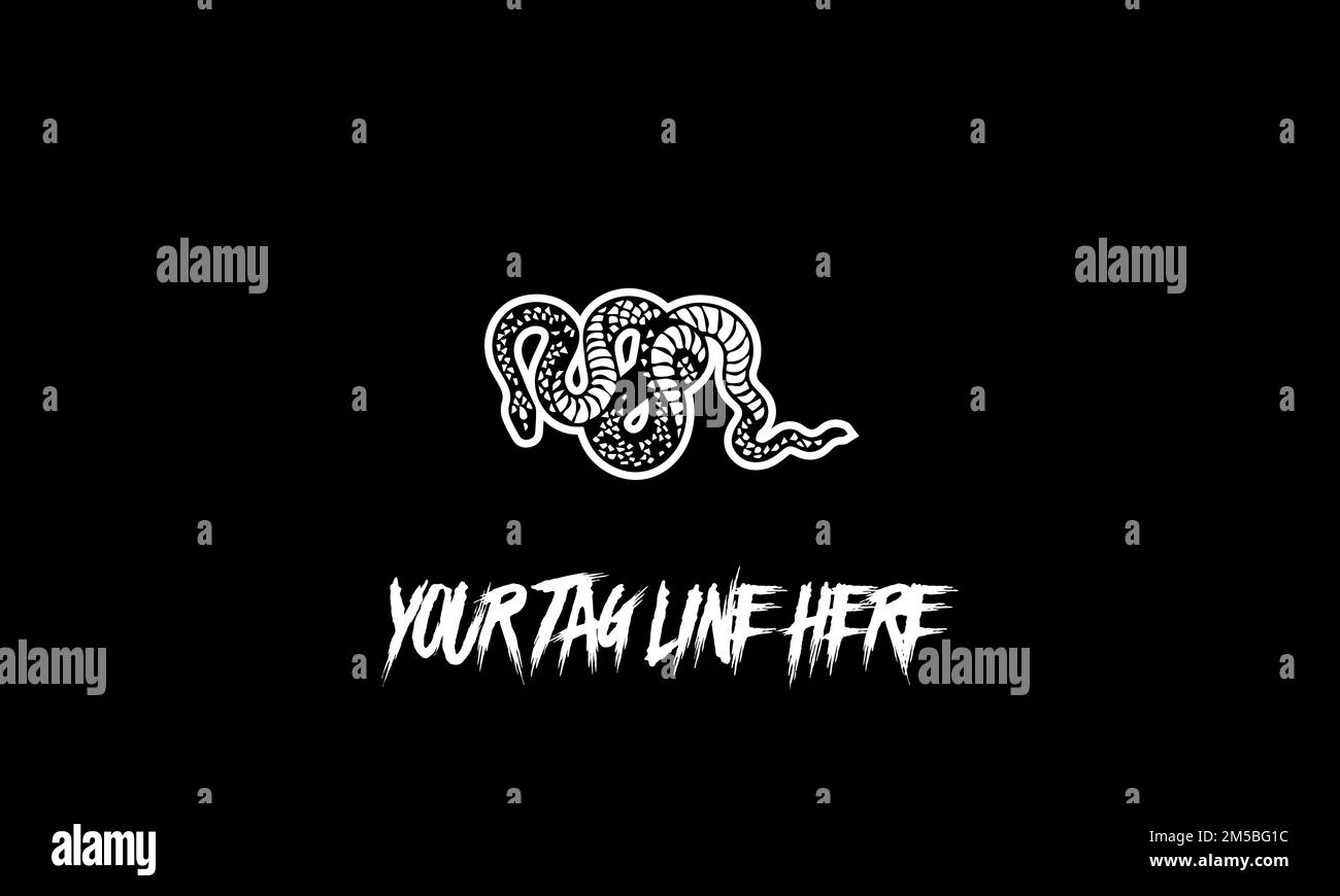 A vector design artwork logo of a snake in black and white with tagline