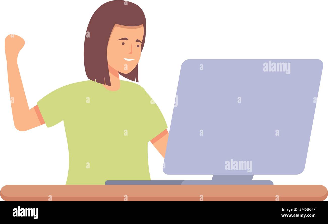 Success girl programming icon cartoon vector. Computer education. Class ...