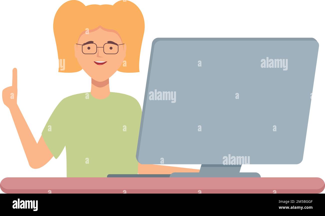 Girl programming icon cartoon vector. School class. Science project ...