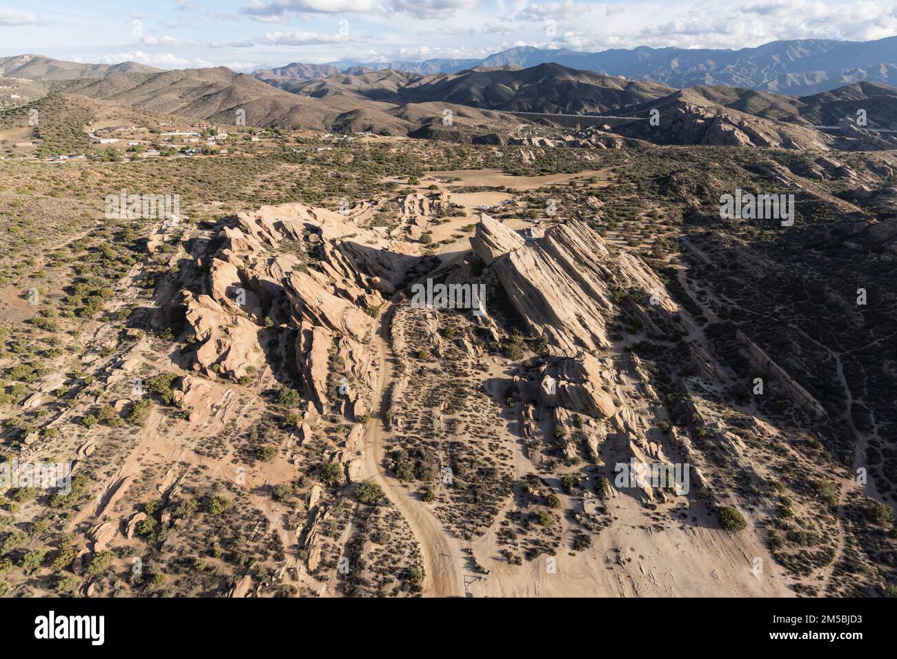 Aerial view of Vasquez Rocks County Park near Agua Dulce and Santa