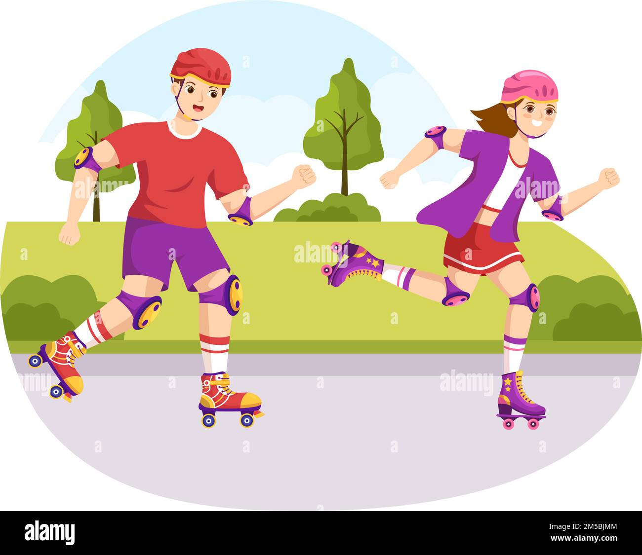 Roller Skates Riding People Riding Roller Skates in City Park for Outdoor Activity, Sports ...