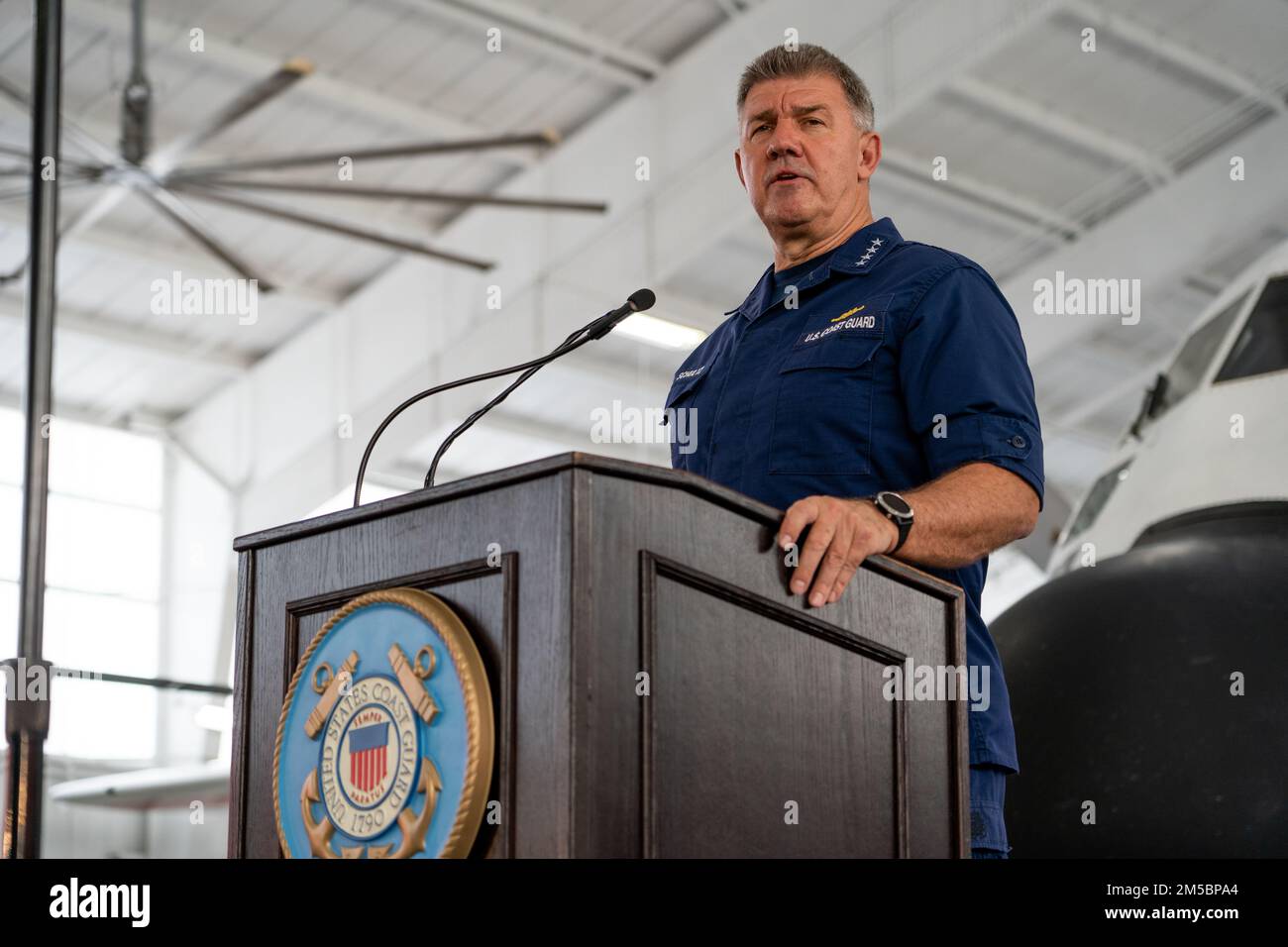 Adm. Karl Schultz, the commandant of the Coast Guard, speaks during the 2022 State of the Coast