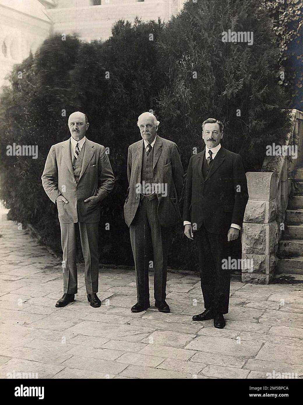 Field Marshall Lord Allenby, Lord Balfour, Sir Herbert Samuel. 'The Palestine Trio.' Taken on March 31st, 1925. Stock Photo