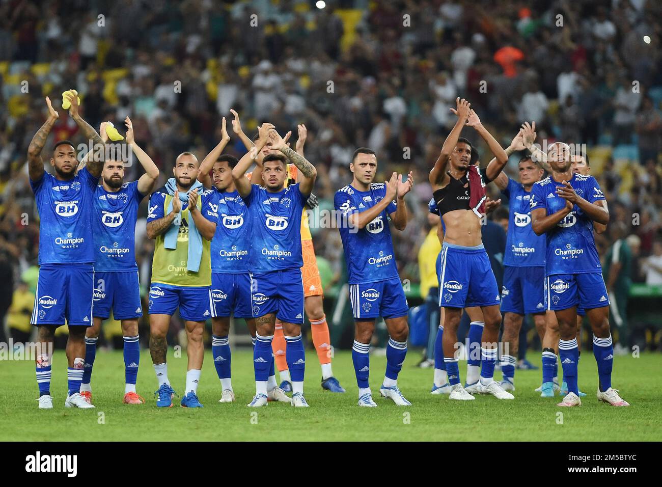 Rio de Janeiro, Brazil, June 23, 2022. Football players, of the Cruzeiro team, during the fluminense vs. Cruzeiro match for the Brazilian Cup, at mara Stock Photo