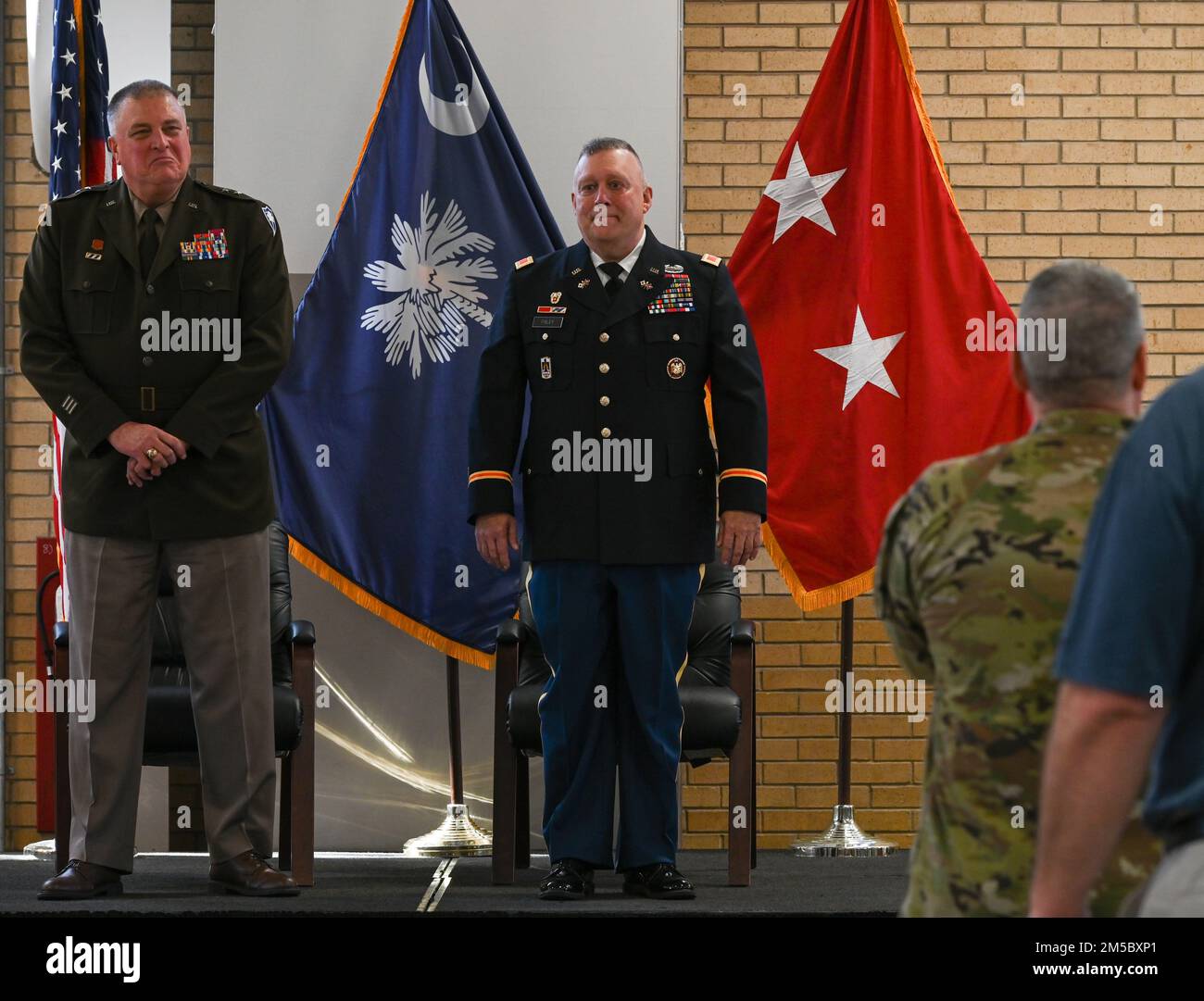 U.S. Army Col. James Finley, United States Personnel and Finance Officer, South Carolina National Guard, is recognized for his service during a retirement ceremony, Feb. 25, 2022, at the Bluff Road Armory, Columbia, South Carolina. Finley is retiring after 41 years of service. Stock Photo