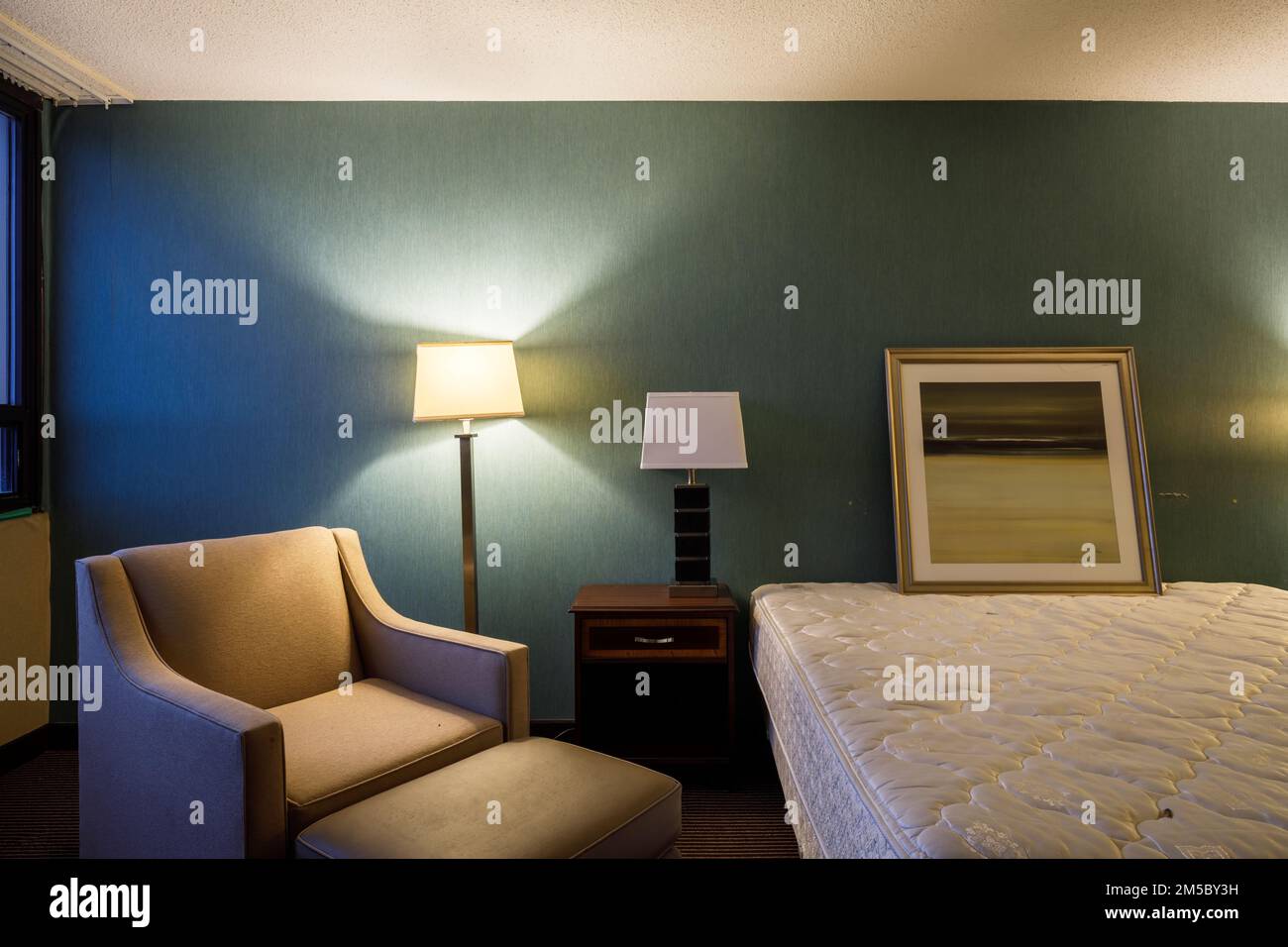 A hotel room inside the now demolished Holiday Inn Yorkdale Hotel in Toronto, Ontario, Canada. Stock Photo