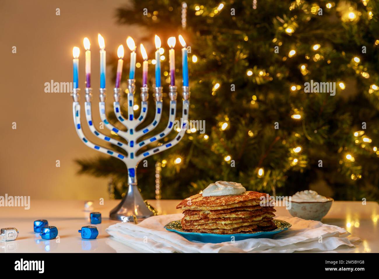 Crispy potato latkes are traditional Jewish food dish for Hanukkah