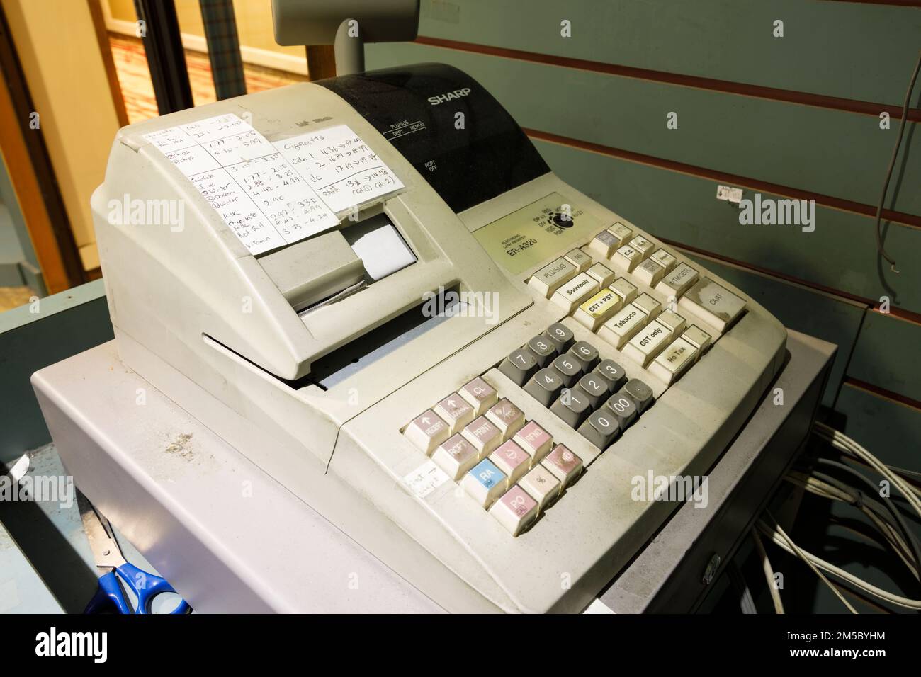 An old analog cash register at the now demolished Holiday Inn Yorkdale Hotel in Toronto, Ontario, Canada. Stock Photo