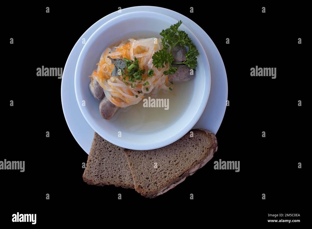 Saure Zipfel, boiled sausage in onion sauce, speciality in Franconia on