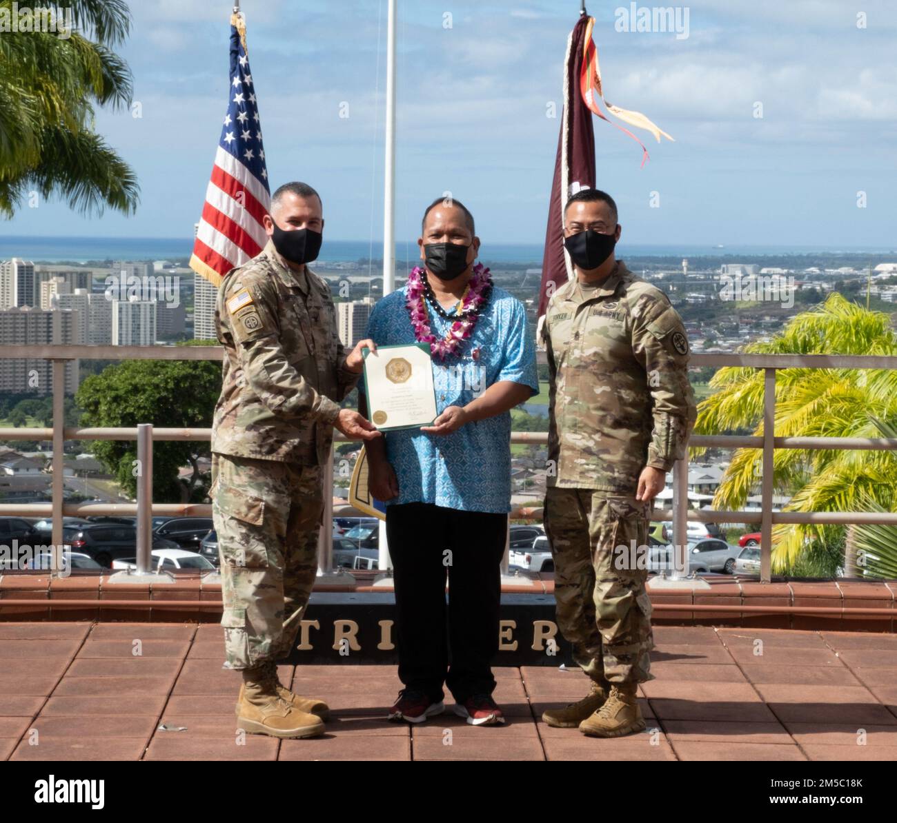 Mr. Raymond Pasion receives 40 Years length of service award. Stock Photo
