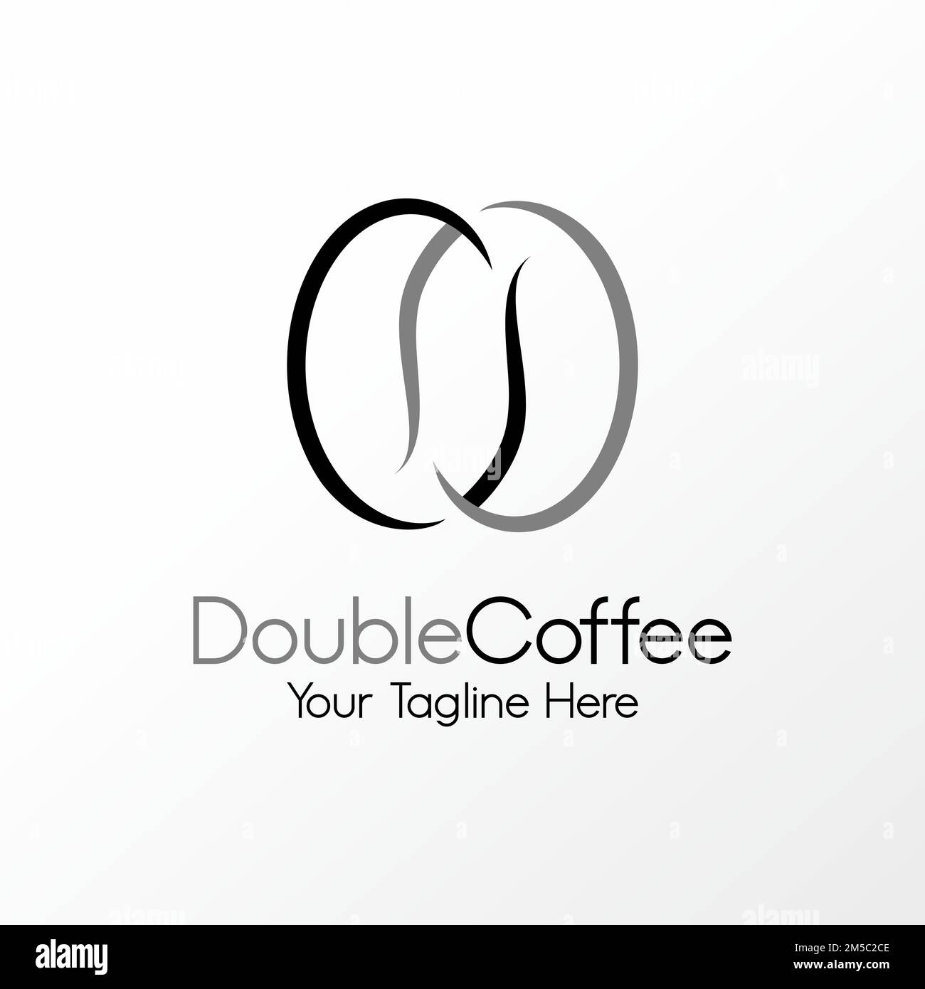 Simple two coffee beans that synergizes or double coffee with unique line art graphic logo design abstract concept vector stock related to drink cafe Stock Vector