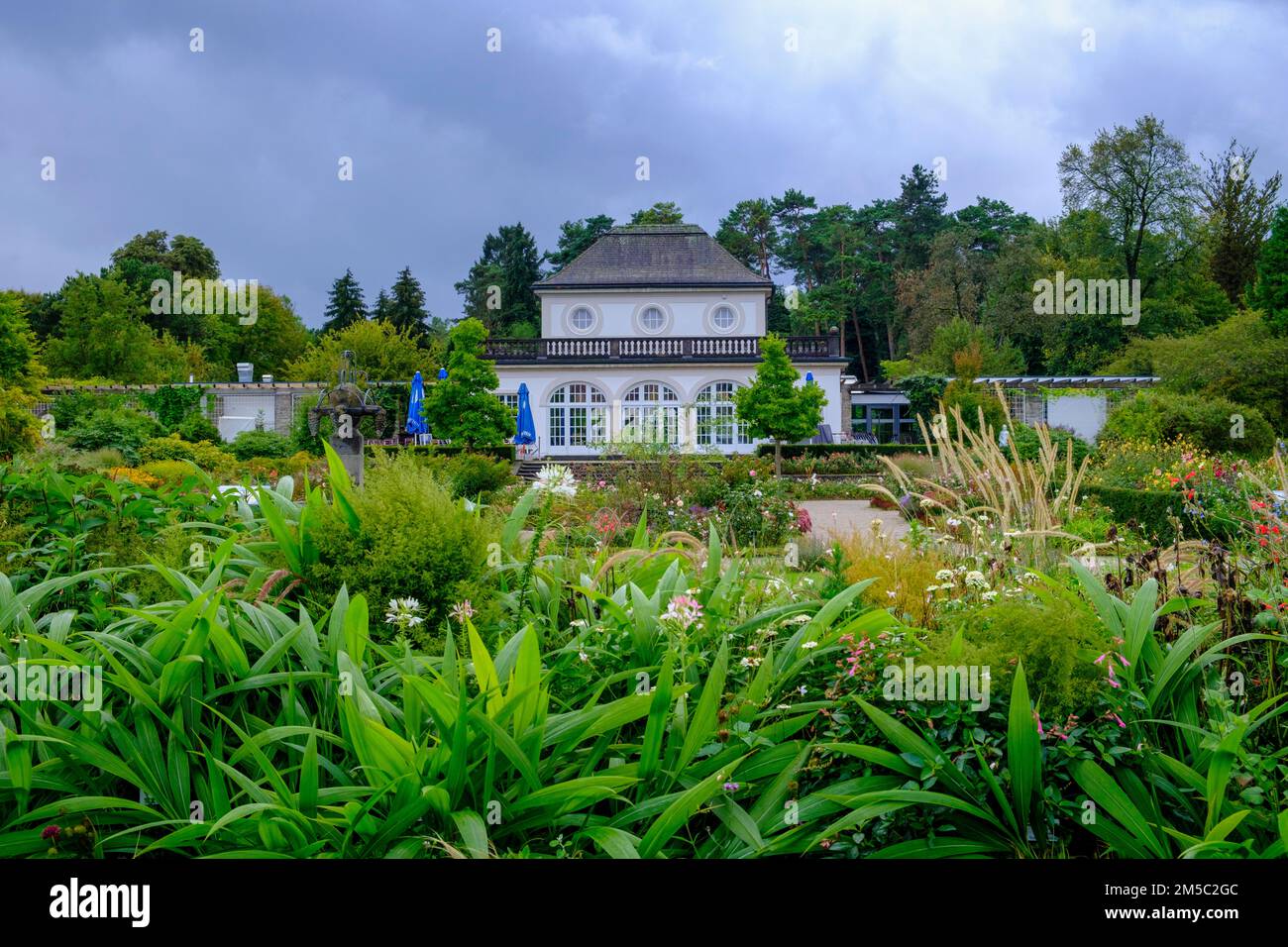 Cafe Pavillon, Tea House, Botanical Garden Munich-Nymphenburg, Munich, Upper Bavaria, Bavaria, Germany Stock Photo