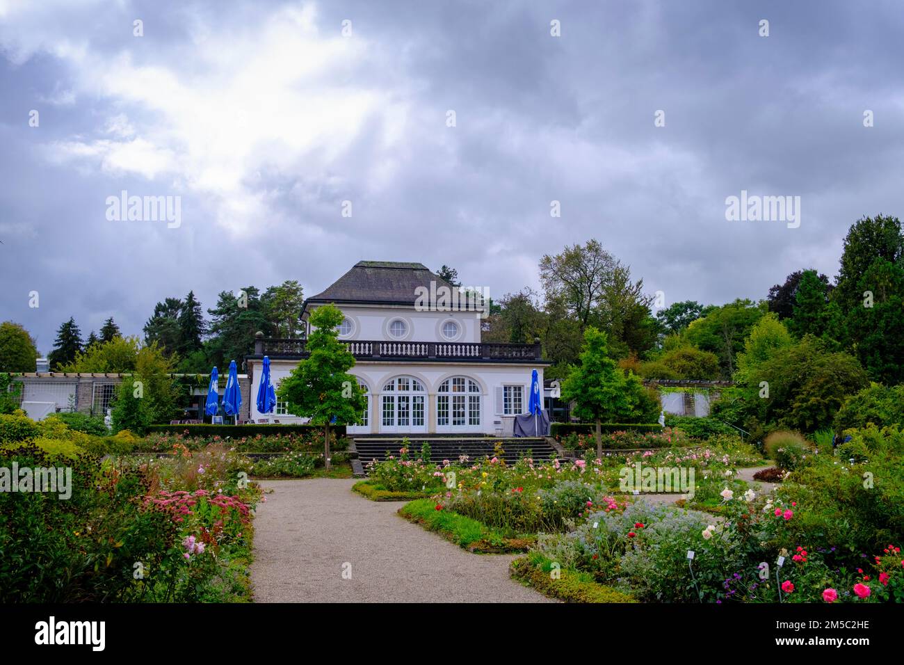 Cafe Pavillon, Tea House, Botanical Garden Munich-Nymphenburg, Munich, Upper Bavaria, Bavaria, Germany Stock Photo