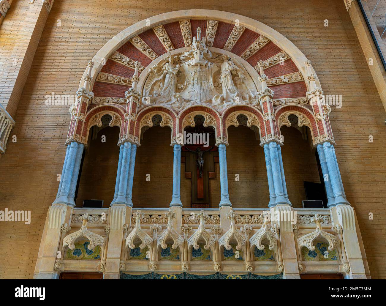 Interior view of the hall and corridors in the main building in the Hospital de la Santa Creu i Sant Pau by architect Lluis Domenech i Montaner Stock Photo