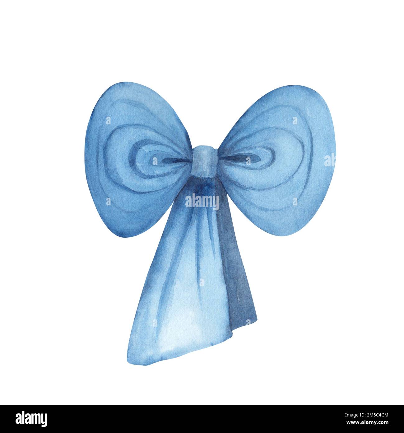 Blue ribbon bow isolated on white background. Watercolor hand drawn ...