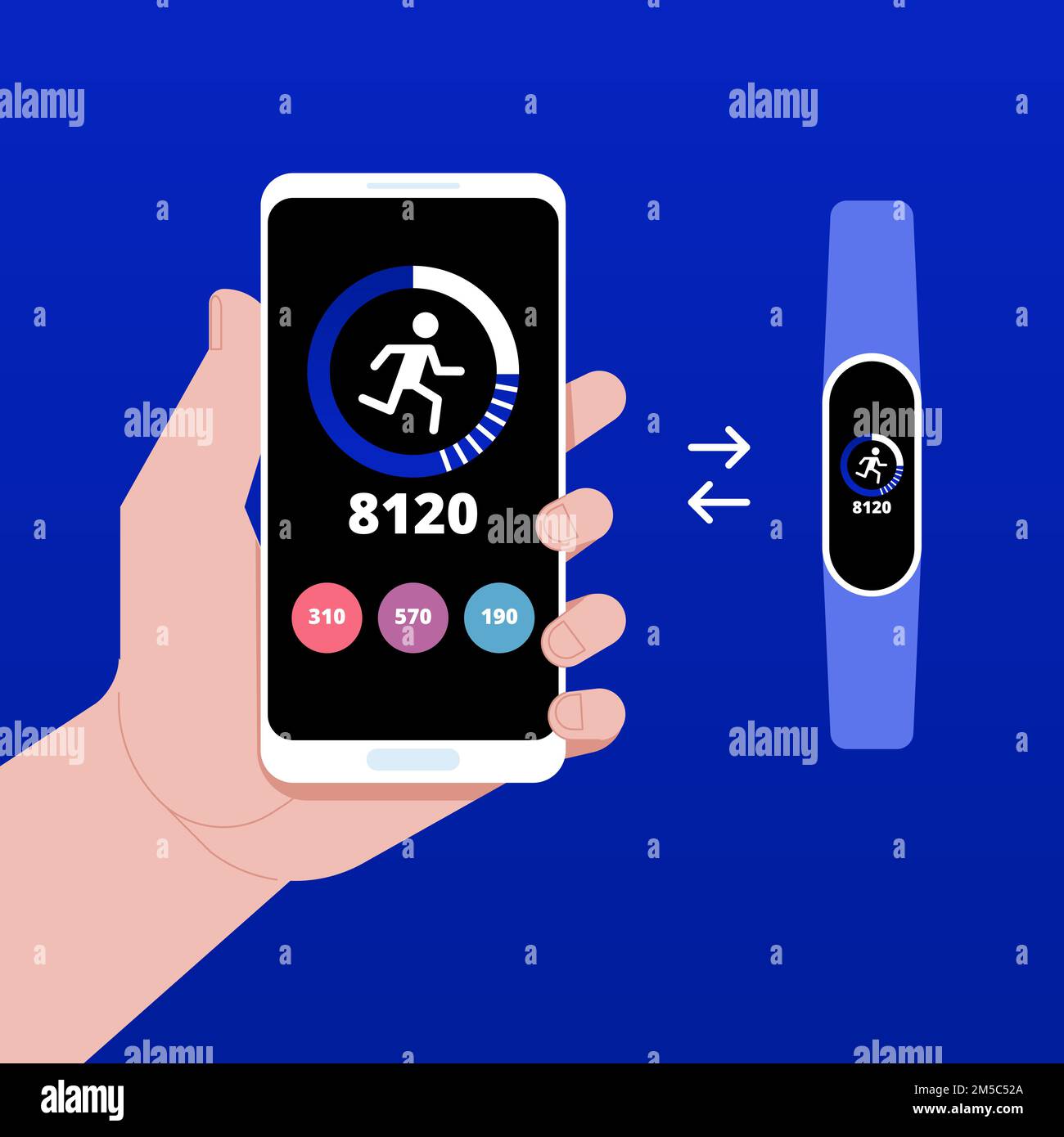 Wrist band bracelet with run activity and fitness tracking app on