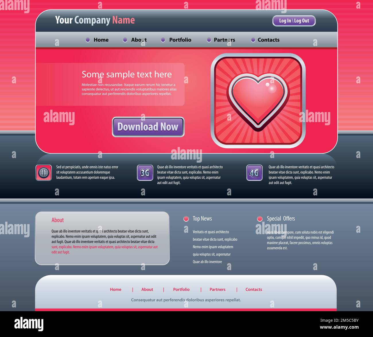 Web site design template. Valentine template. Stock Vector