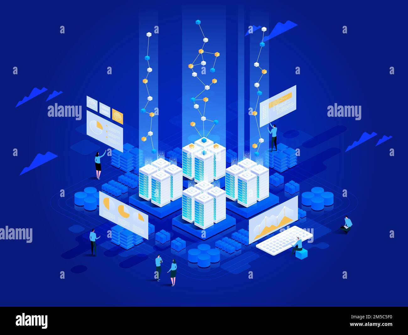 Data visualization concept. People interacting with charts and ...