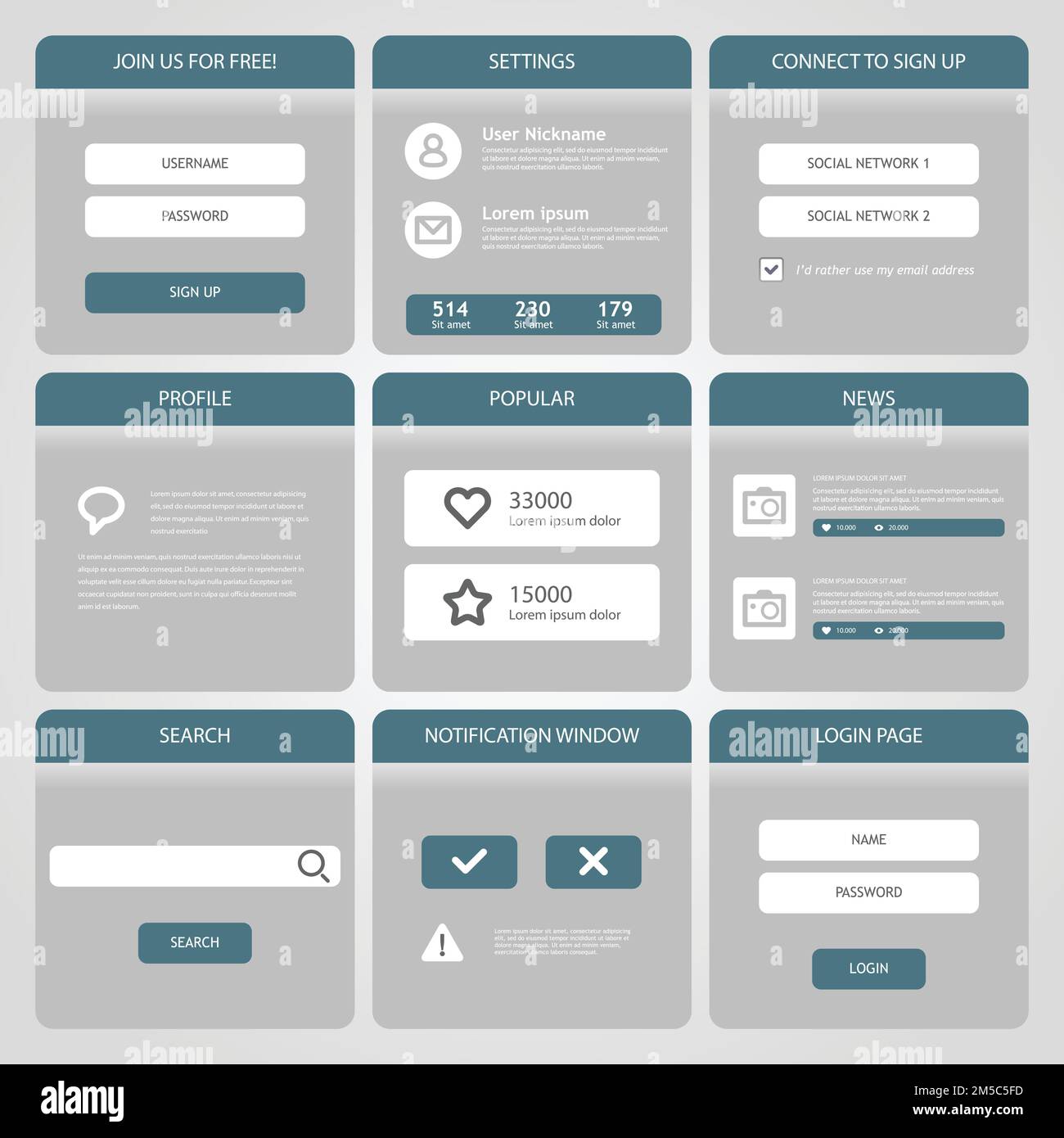 Flat Mobile UI Design. Simple mobile phone, buttons, forms, windows and ...