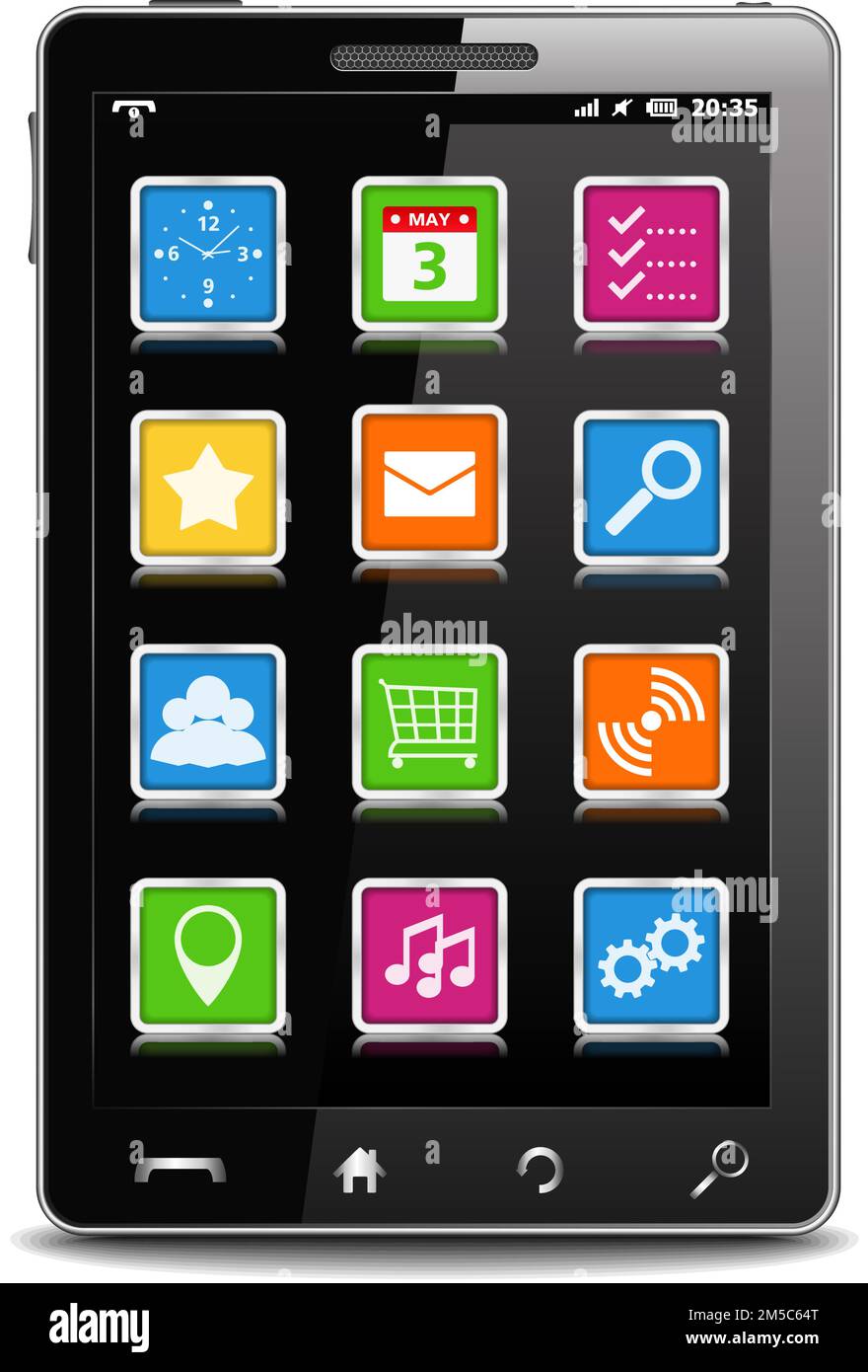 Modern black mobile phone with square icons on the screen, vector eps10 ...
