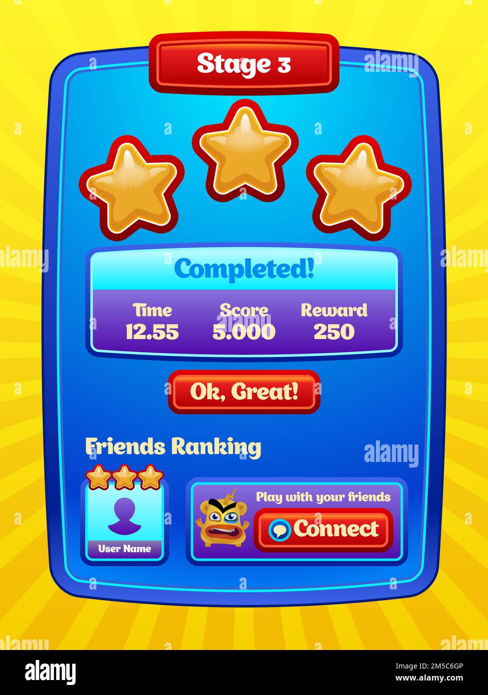 Game UI. Level Completed screen. Interface design. Vector eps 10 Stock ...