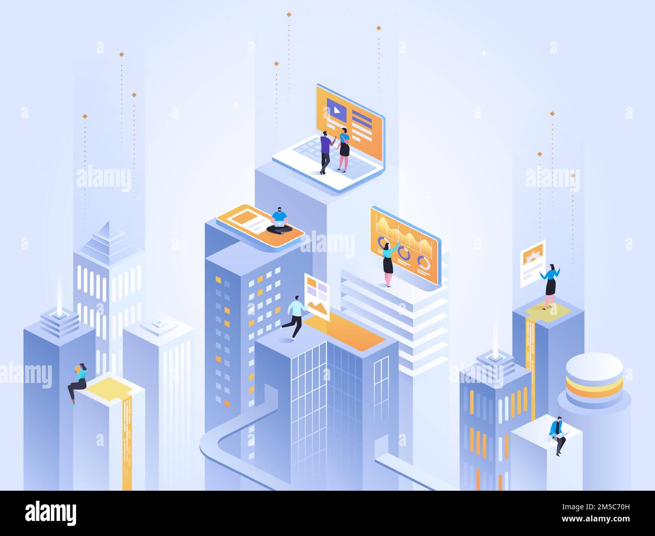 Virtual Reality concept. Social city of the future. Screen, interactive