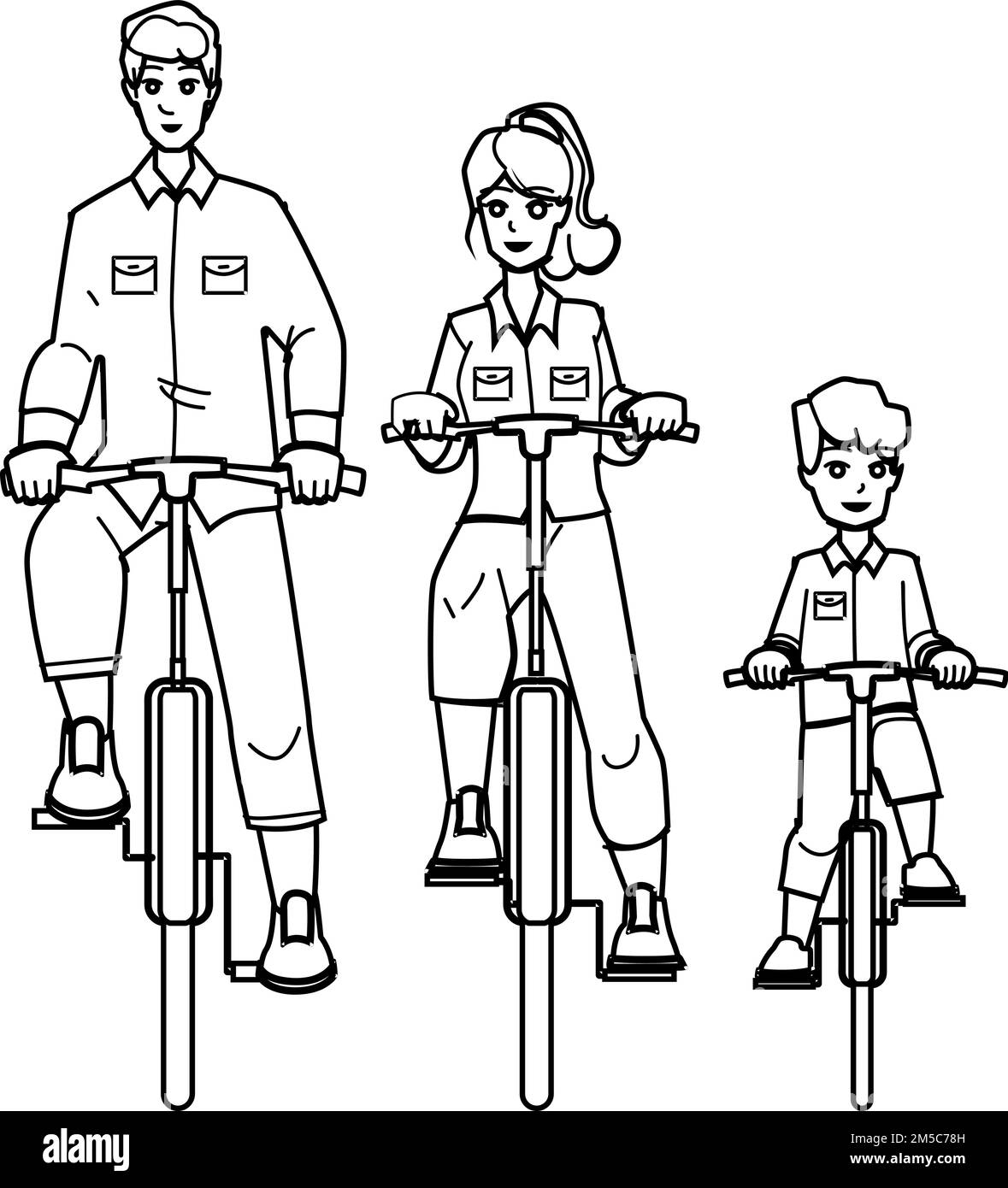 family riding bikes vector Stock Vector
